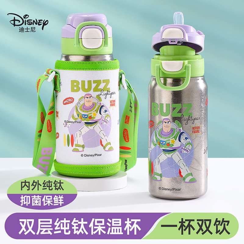 Disney pure titanium children's thermos cup boy straw cup kindergarten primary school students go to school special double drinking kettle