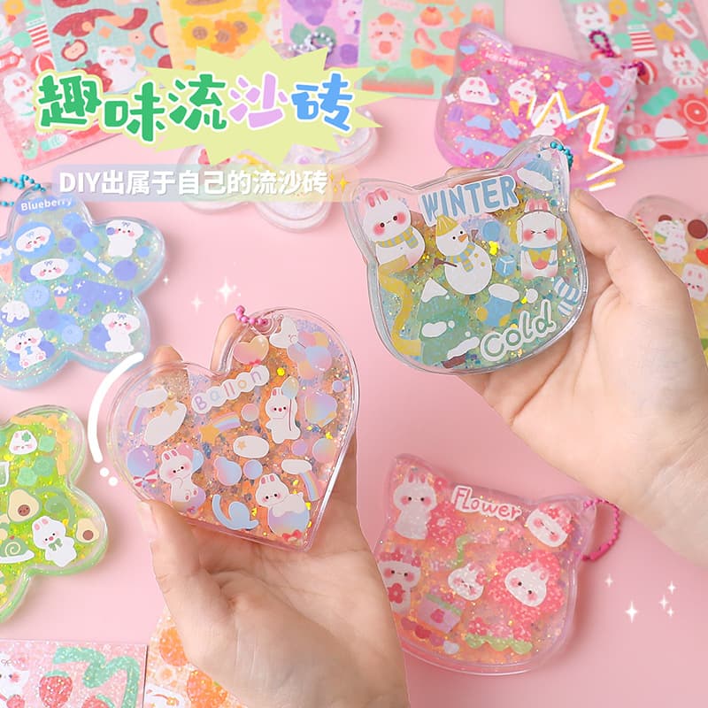 Sand flow oil-filled gu card brick DIY gu disc transparent acrylic gu card disc creative scrapbooking decoration pendant wholesale