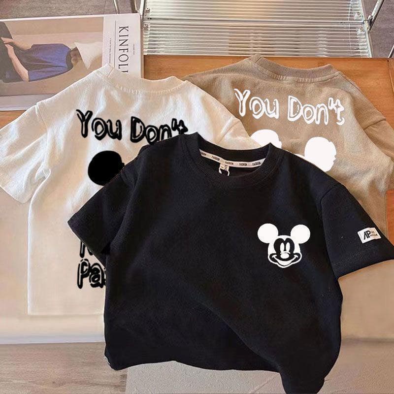 New pure cotton summer children's Korean style T-shirt, cartoon handsome short-sleeved top, summer round neck base shirt.