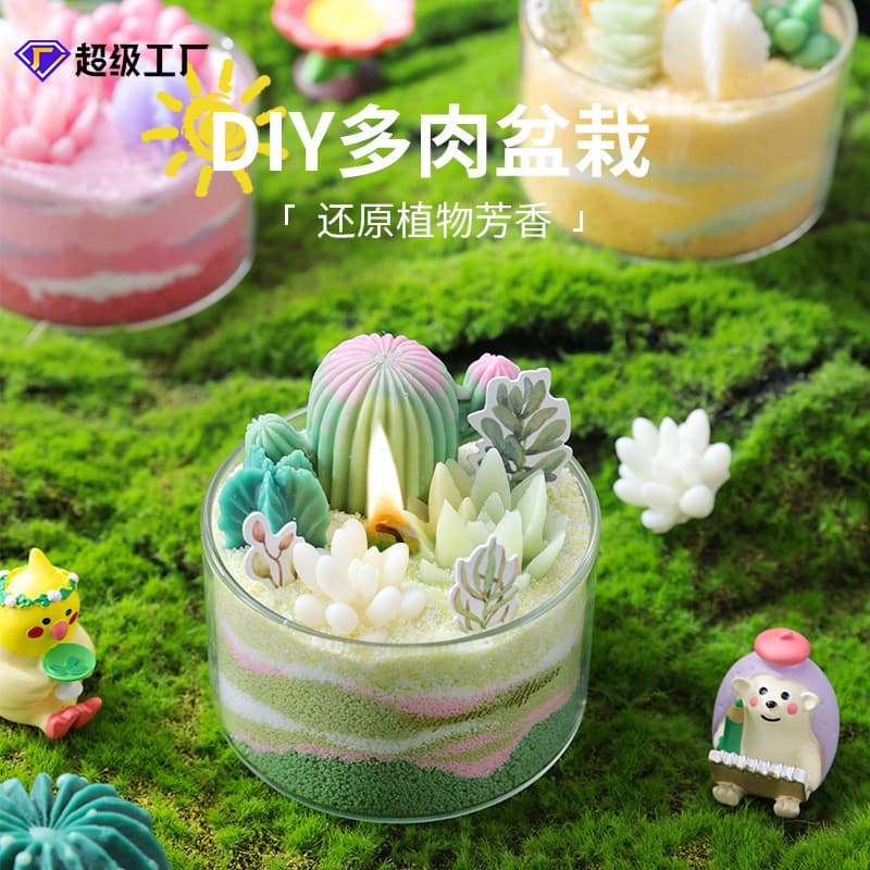Handmade Soy Wax Candle Scents for Indoor Plants Cactus Sand Painting Perfect Gift for Wedding Girlfriend Fragrant Candle DIY