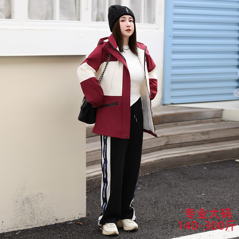 Plus Size Women's Windbreaker Jacket, 2025 Spring New Style Hooded Jacket with Color Blocking and Thick Outerwear 8606