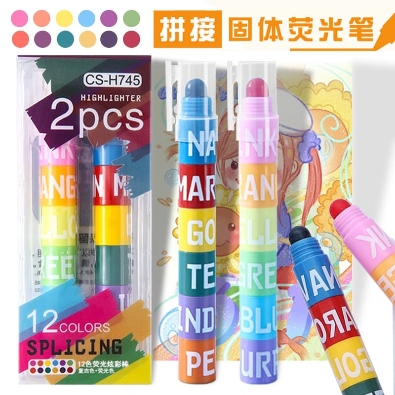 Cross-border Creative Segmented Solid Highlighter, Six-Color Key Point Graffiti Marker Pen, Journal Marker Pen Stationery Prize