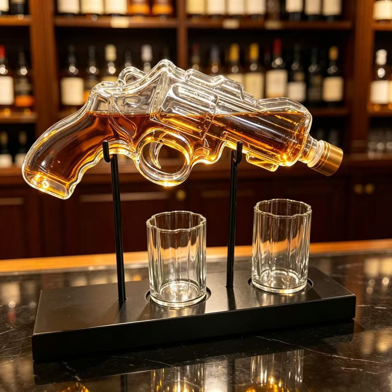 Amazon Best Seller Pistol-Shaped Whiskey Decanter, Sealed Transparent Empty Bottle, Decorative Piece