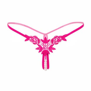 Erotic Lingerie, Sexy Hollow No-Removal Erotic Panty, Pearl Clitoris Stimulation Thong for Women, Open Crotch Panty