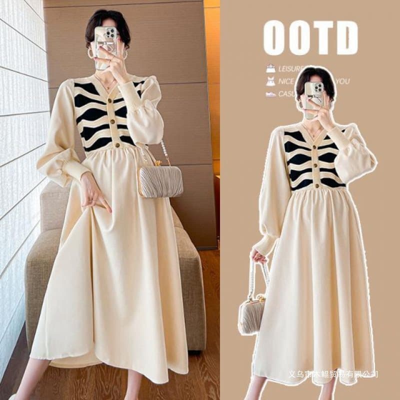 2024 New Style Knitted Long Dress for Maternity Women, Spring and Autumn, Autumn and Winter