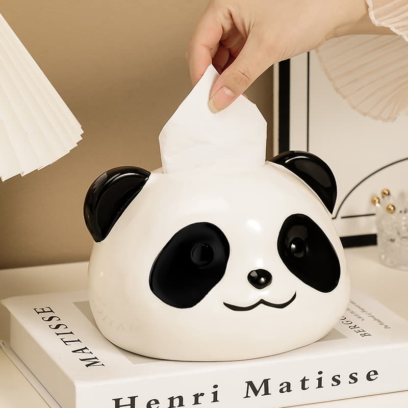 Creative Panda Ceramic Tissue Box Decoration, Luxury Premium Tissue Holder for Living Room, Home Essential Tissue Box Ornament