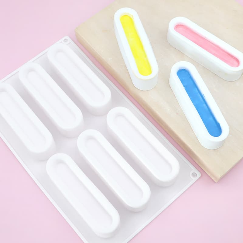 Taste-Seeking In Stock 6-Piece Concave-Convex Oval Long Silicone Cake Mold Cold Process Handmade Soap Mold DIY Bread Baking Mold
