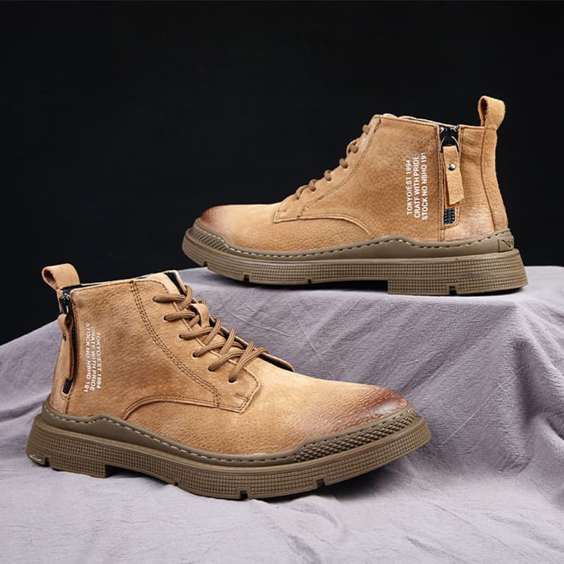 Men's casual and stylish Martin boots, British style retro mid-top men's shoes, trendy workwear outdoor boots, fleece-lined ankle boots