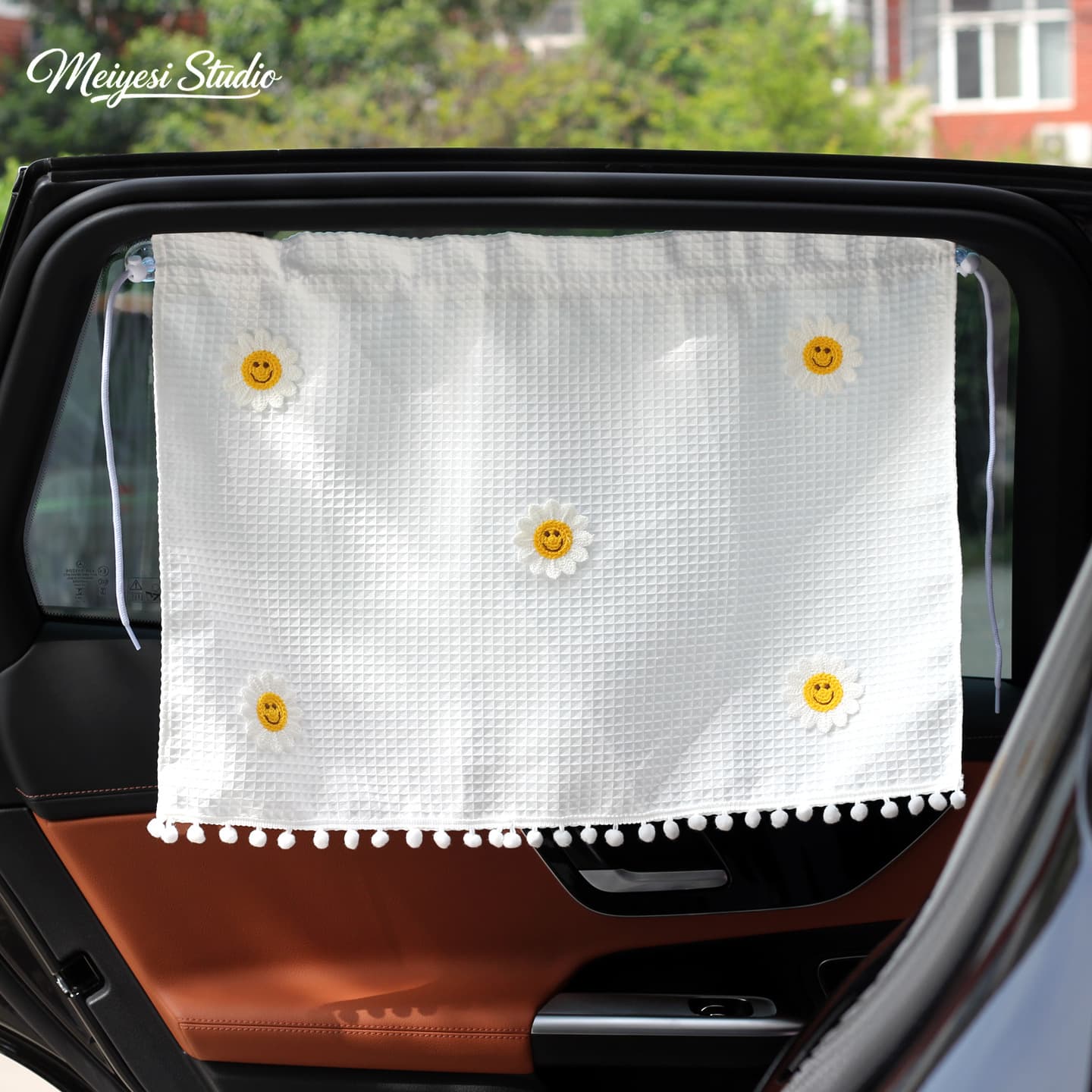 Car Sun Shade Waffle Grid Suction Cup Sunshade Cartoon Kids Sun Protection Heat Insulation Car Curtain