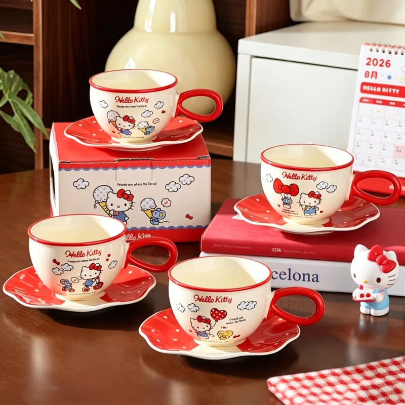 Sanrio IP Coffee Cup and Saucer Set, Cute Cartoon Hello Kitty Office Afternoon Tea Cup and Saucer Set, Souvenir