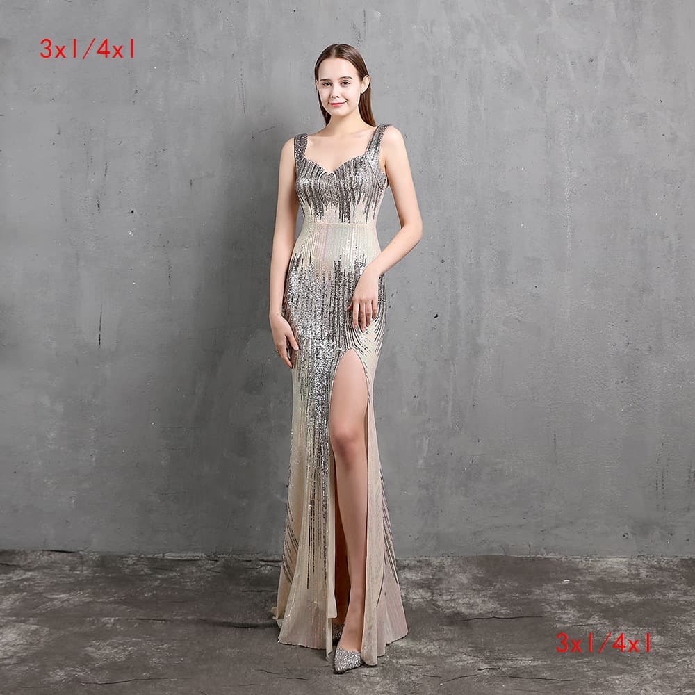 18517-S#3XL4XL Long Sequin Plus Size Performance Dress Banquet Evening Gown