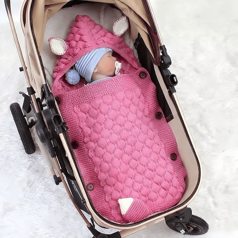 Multifunctional Ear Sleep Sack Anti-Kick Blanket Baby Wrap Blanket Knitted Sleep Sack Children's Knitted Blanket Double-Layer Swaddle Stroller