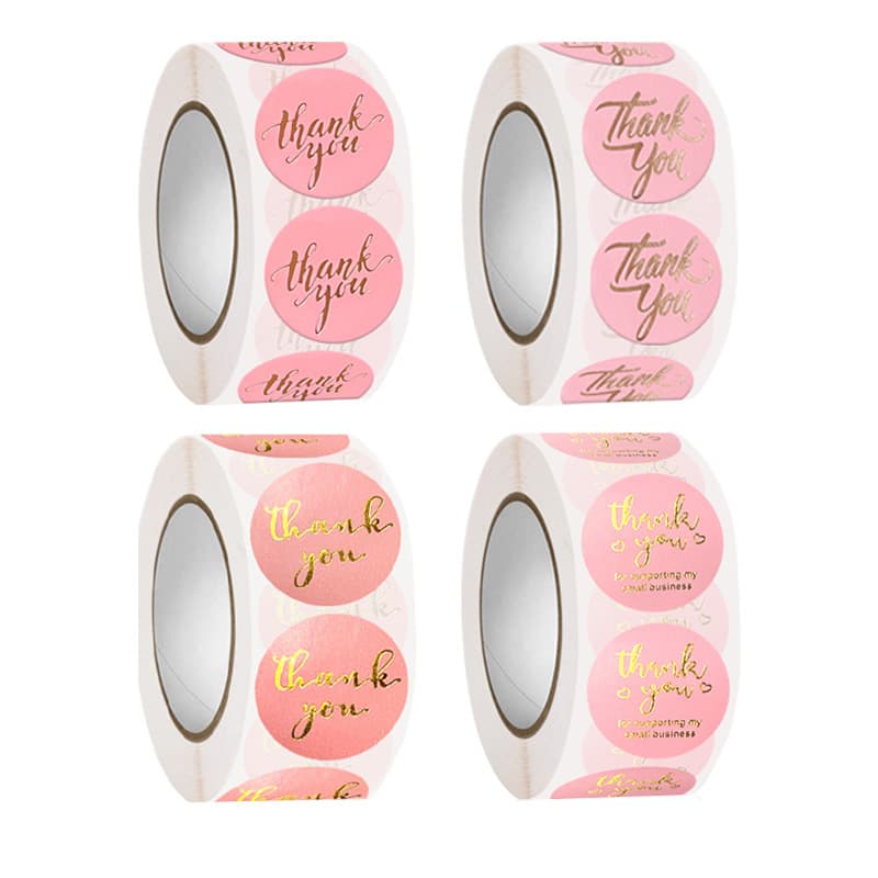 Cross-border new style roll-packed round pink hot stamping thank you sticker self-adhesive sealing sticker