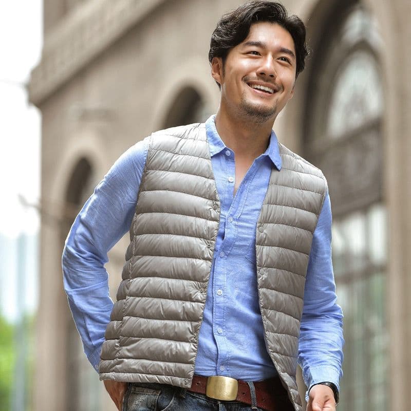 Clearance sale of discontinued colors, lightweight down vest for men, collarless V-neck inner layer short style, 90% white duck down vest
