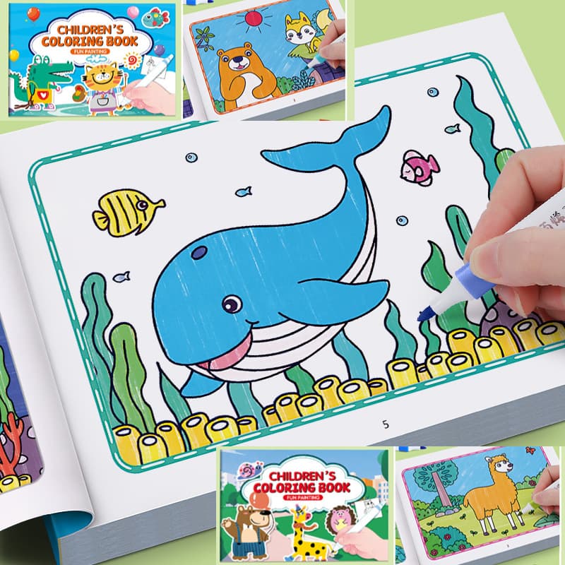 Cross-border Wholesale Kids Coloring Book Graffiti Coloring Book Cartoon Animal Drawing Book Fun Step-by-Step Coloring Book for Toddlers