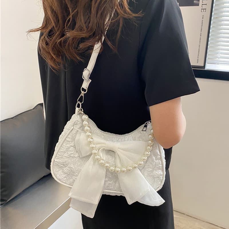 Women's Bag Ins Niche 2026 New Trendy Fashion Crossbody Women's Bag Versatile Pearl Chain Bow Small Square Bag