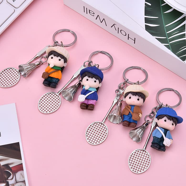 Cartoon Kids Badminton Keychain Alloy Cool Backpack Student Doll Key Chain Creative Gift
