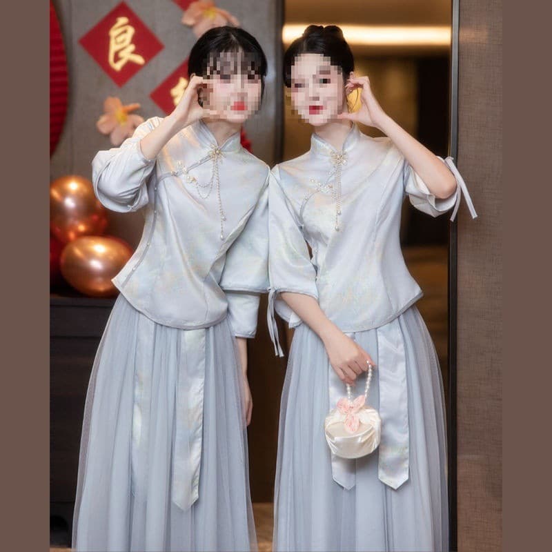 New Chinese-style Bridesmaid Dress Plus Size Best Friend Set Textured Sister Group Gown Autumn Winter