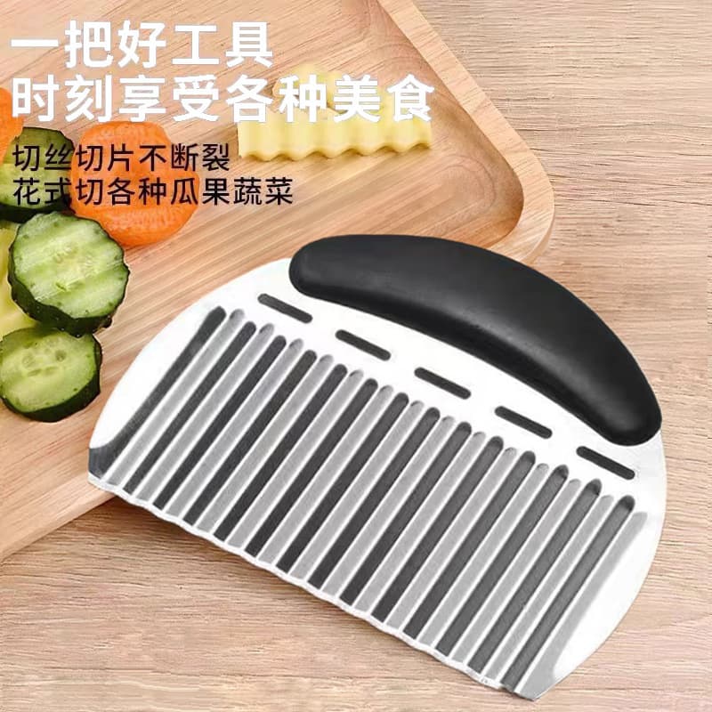 Stainless Steel Flour Cutter with Wooden Handle, Dough Cutter, Potato Lattice Cutter, Corrugated Fries Cutter