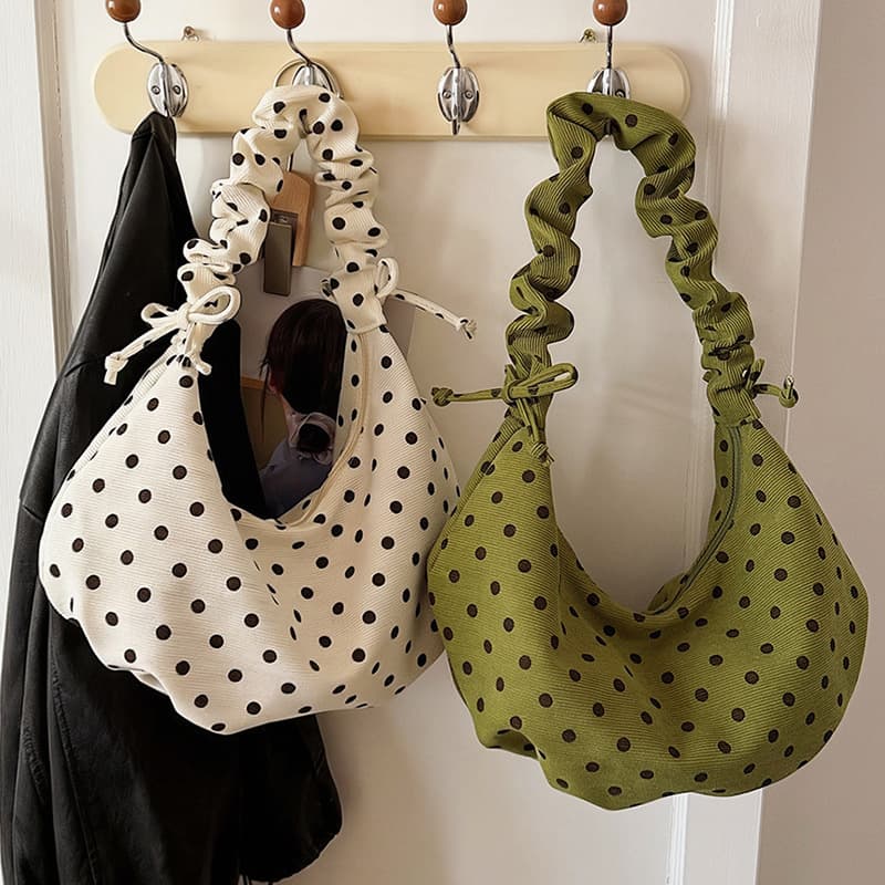 2026 Summer New Polka Dot Cloud Bag Women Korean Lazy Style Crossbody Bag Casual Office Commuter Shoulder Bag
