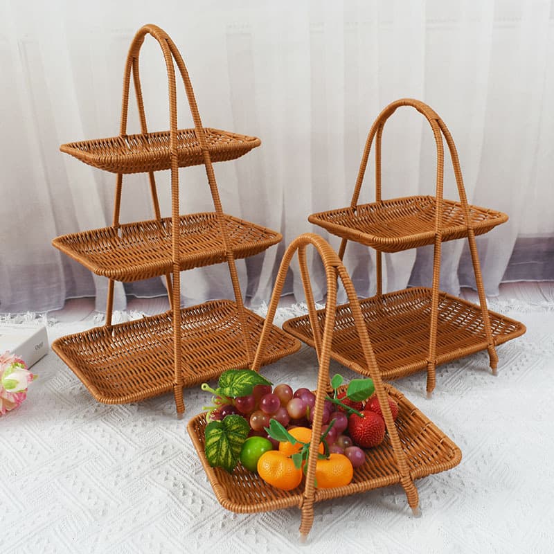 New Style Imitation Rattan Woven Storage Basket, Multi-layer Snack and Fruit Stand for Home Dining Room, Snack and Pastry Fruit Basket with Handle