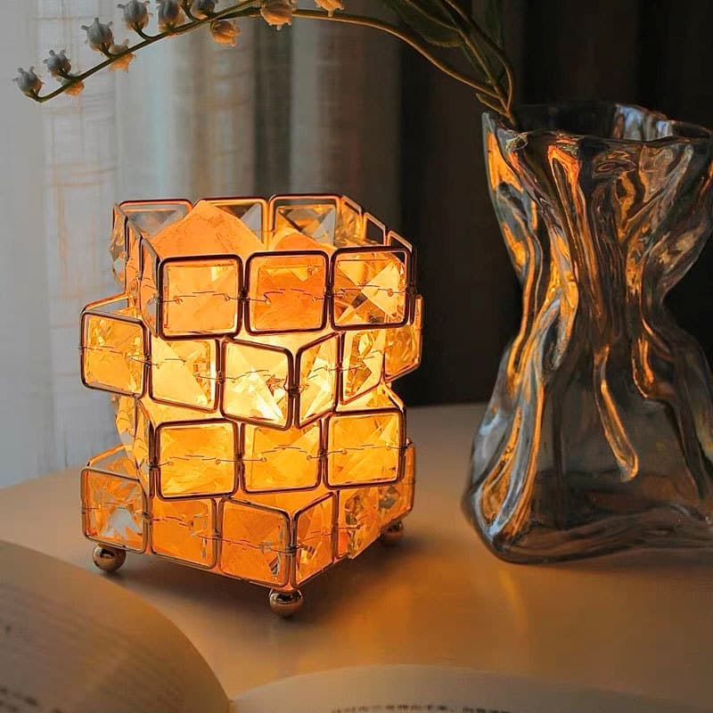 Cross-border Magic Cube Four-Layer Crystal Table Lamp Natural Crystal Salt Stone Bedside Ambient Light Decorative Lamp Aromatherapy Night Light