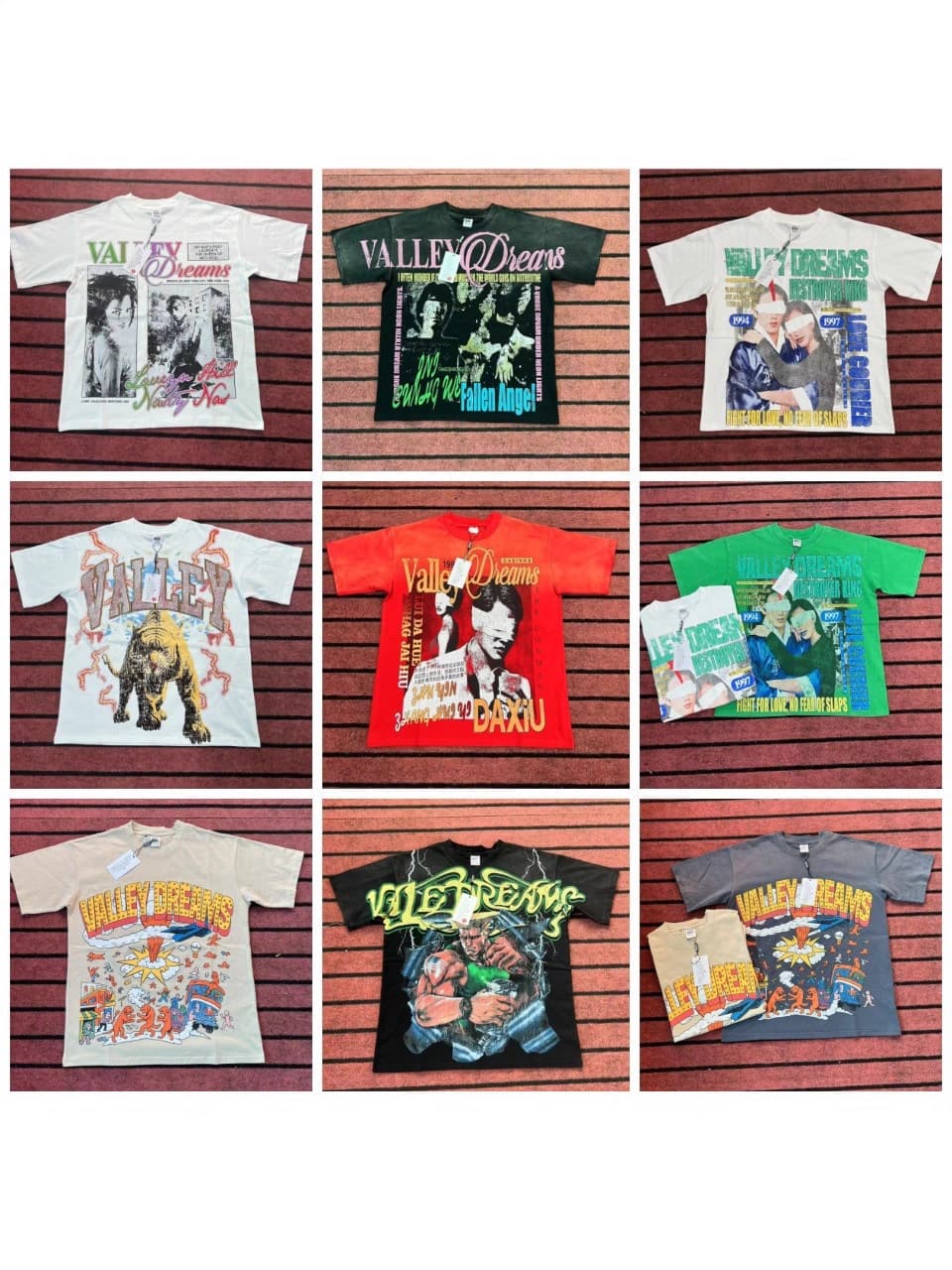 2025 Cross-Border American Trendy Brand Vall Washed Vintage Printed Short-Sleeve Hip-Hop Loose Street Fashion T-Shirt for Men and Women