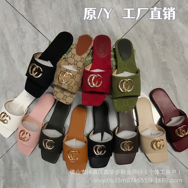 G Home 2026 Summer New Flat Crystal Buckle Slide Sandals Letter Anti-Slip Casual Classic Beach Sandals