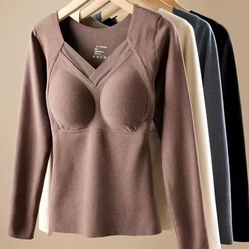 Popular Graphene Seamless Thermal Underwear Long Sleeve Base Shirt, Integrated Wireless Bra, Quick Heating Warm Top for Women