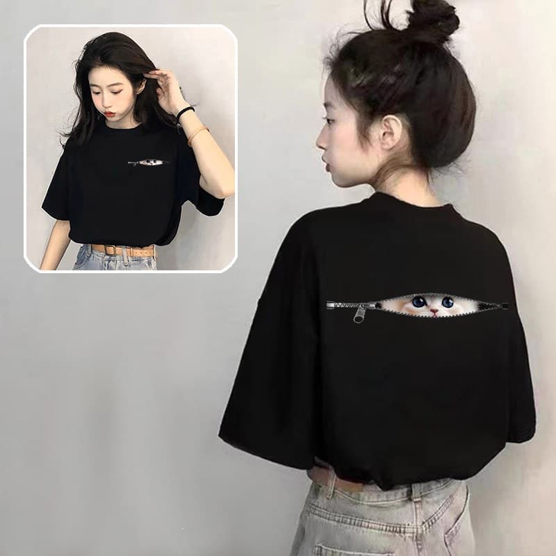 Black Pure Cotton Short-Sleeve T-Shirt for Women, 2026 Summer New Popular Style with Unique Design, Loose Fit Top