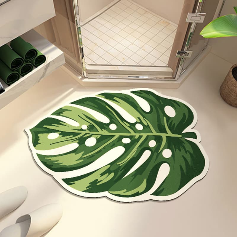 Cross-border simulation of irregular green leaf diatom mud floor mats, entrance door decorations, bathroom absorbent foot mats