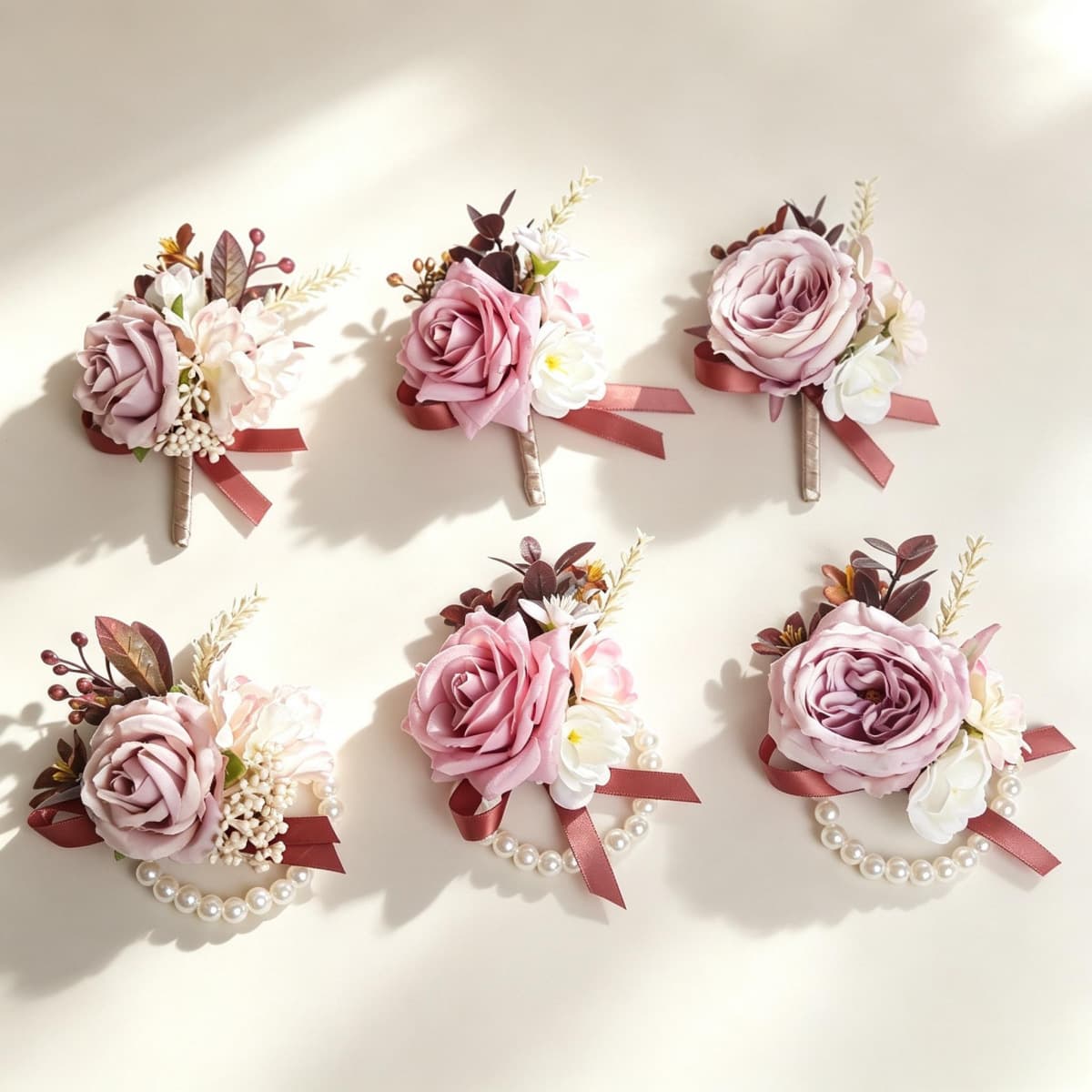 Korean-style Luxury Wedding Bride Wrist Corsage and Groom Boutonniere Set, Rose Corsage for Graduation Dance Party