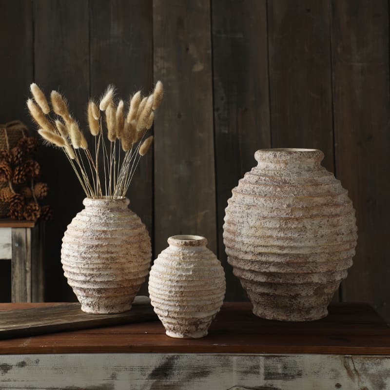 Rough pottery hand-painted circle gravel antique effect inshot style tabletop decorative vase