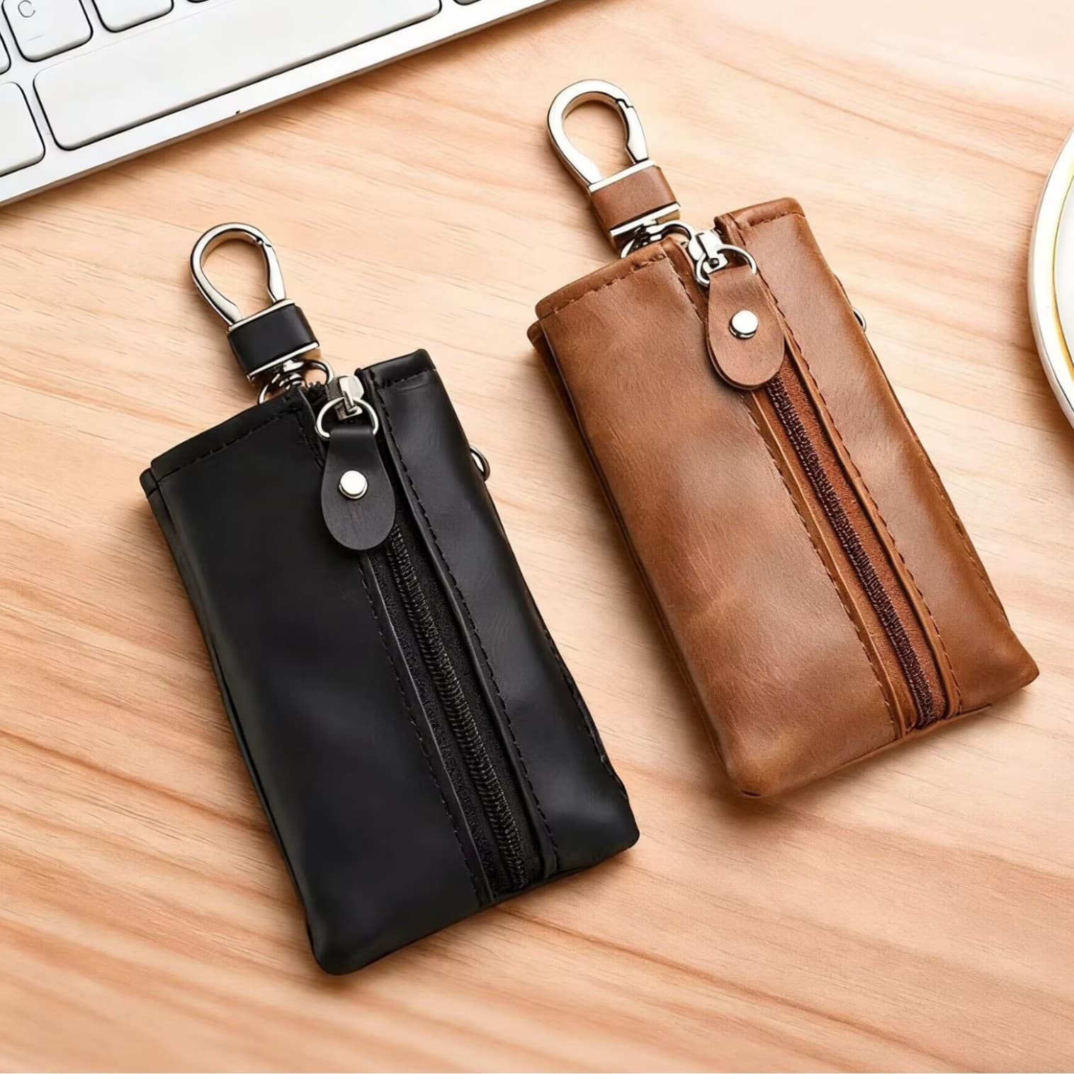 Genuine Leather Texture Large Capacity Minimalist Key and Card Holder 2-in-1 Key Case for Men Mini Compact Key Pouch Home Use