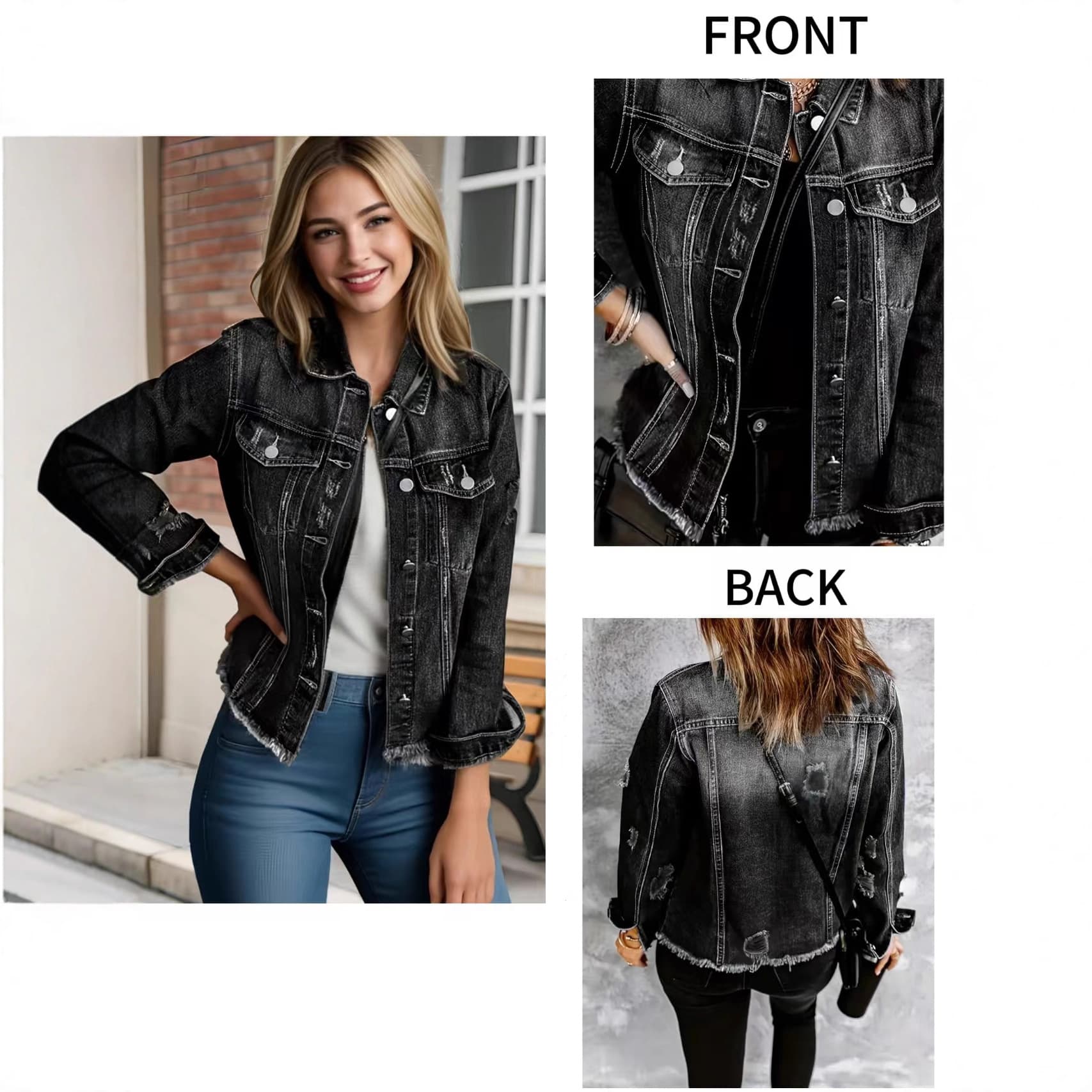 European and American Cross-Border Women's Fashion Bestseller Smoke Gray Long Sleeve Distressed Loose Denim Jacket WOMEN COAT