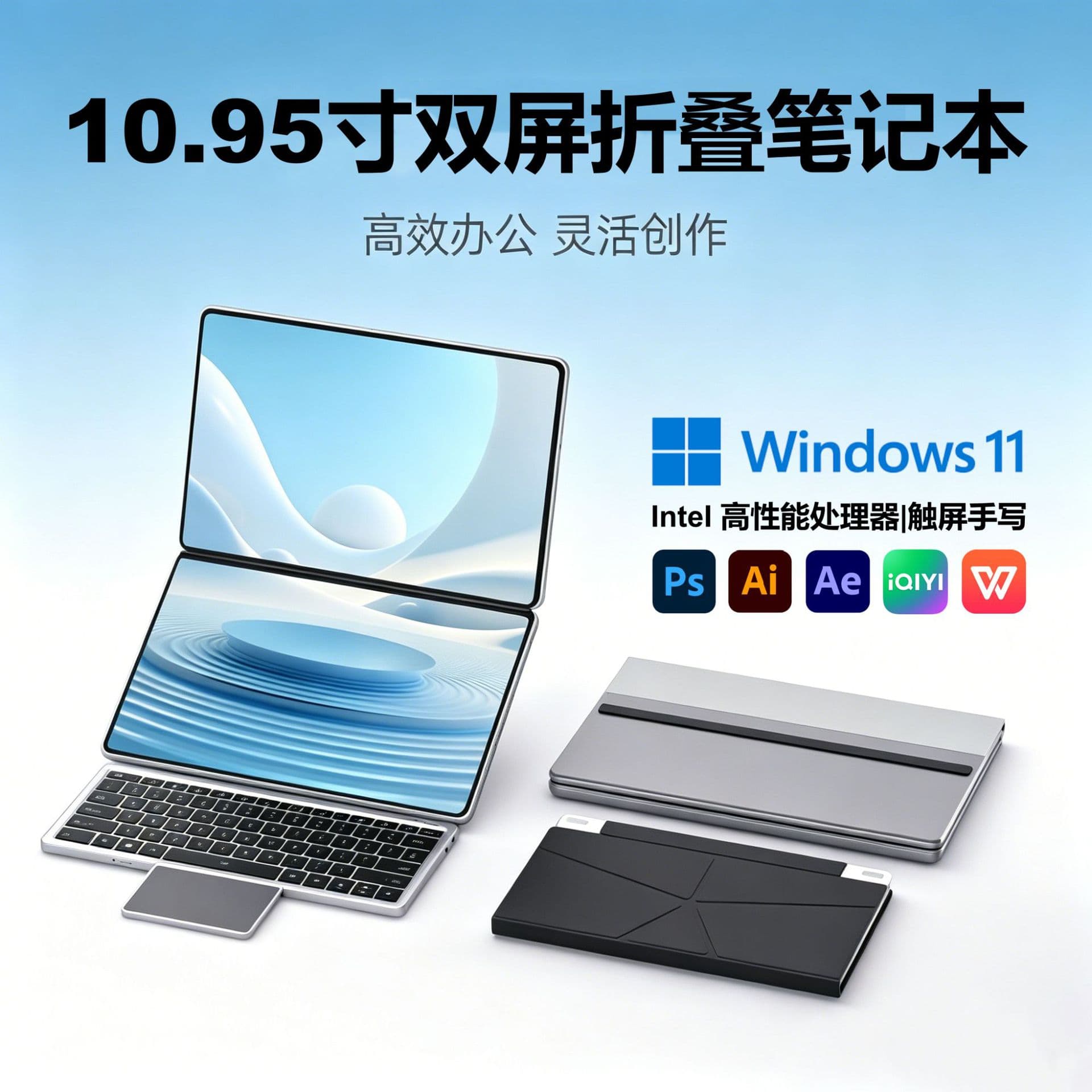 10.95inch Thin and Lightweight Portable Dual-Screen Laptop with Win11 System for Business, Office, Gaming, Editing, and Design