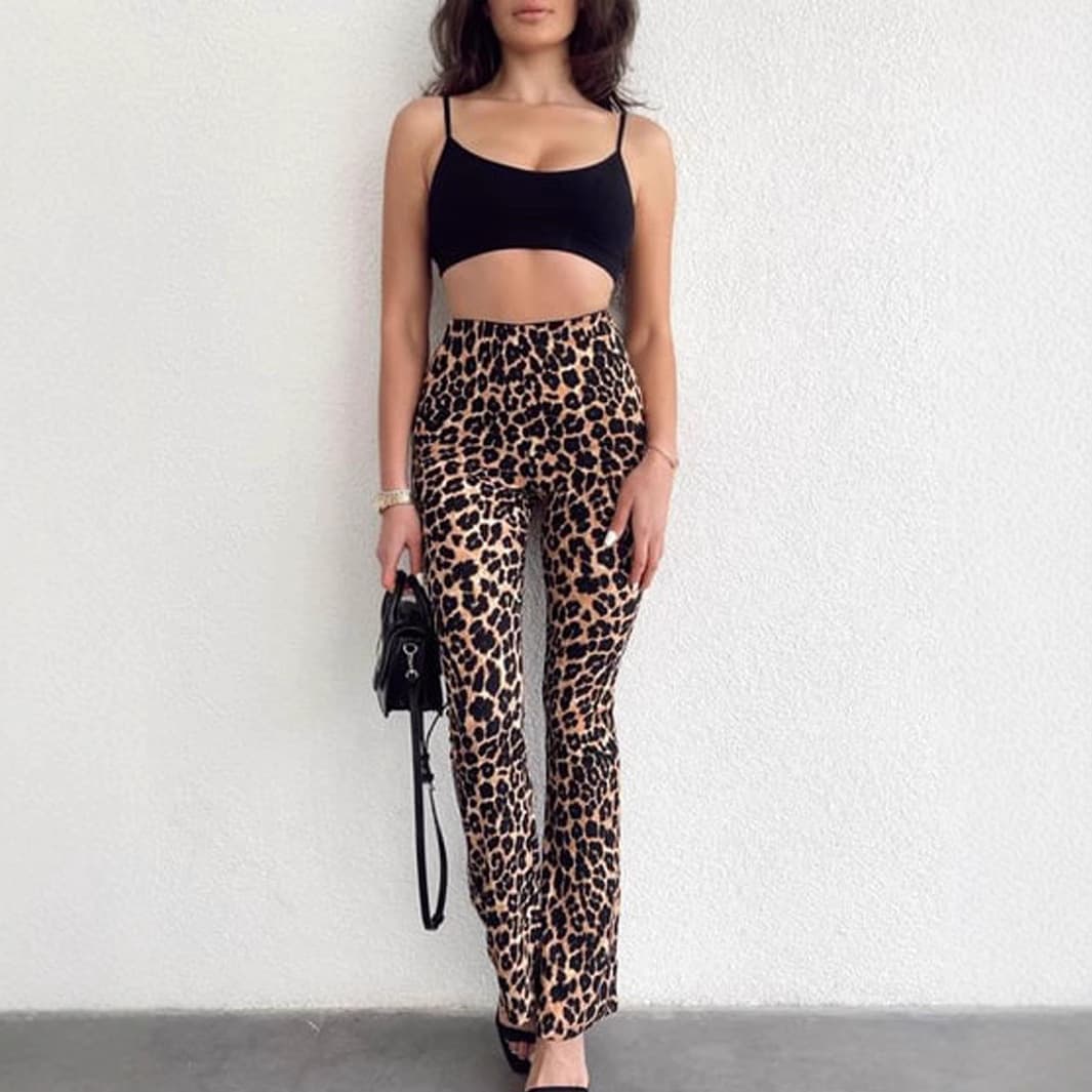 Europe and America Cross-Border Spring Summer New Leopard Print Women's Flared Pants High Waist Hip Lifting Slimming Leg Lengthening Casual Micro