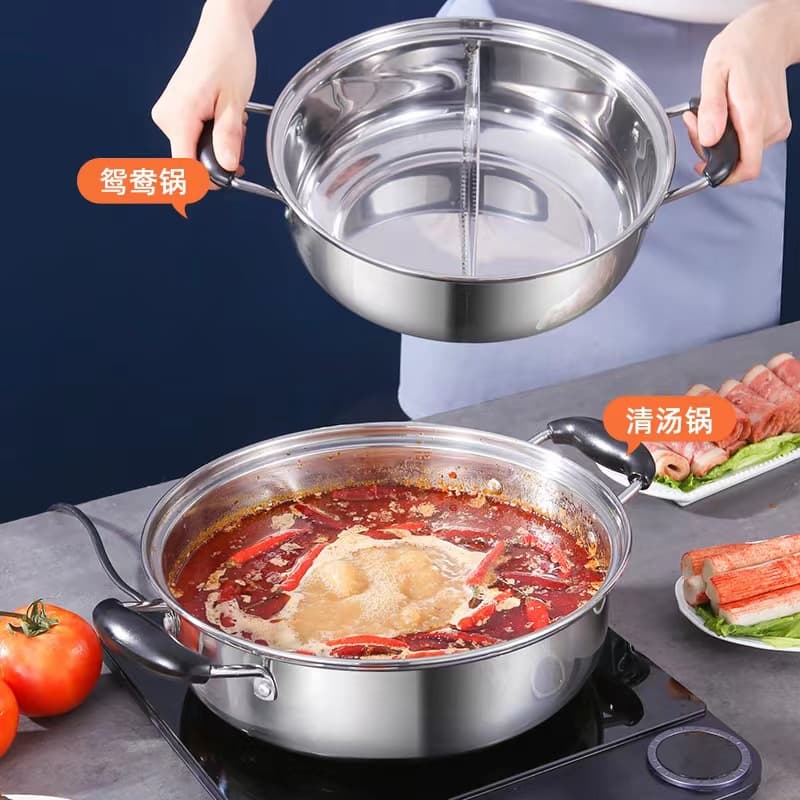 Extra Thick Stainless Steel Divided Hot Pot Universal for Home Induction Cooker and Gas Stove Large Capacity Commercial