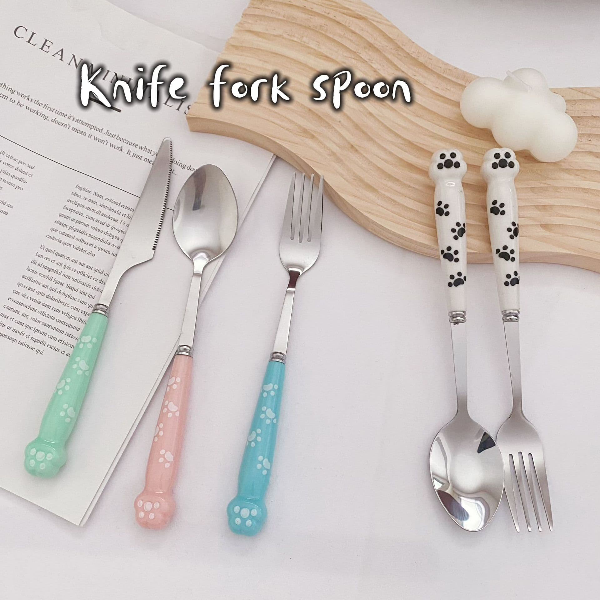 Manufacturer wholesale creative cartoon children's tableware three-piece stainless steel knife, fork and spoon convenient tableware set