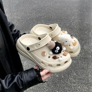Cross Clog Shoes DIY Soot Thick Sole Clog Shoes EVA Slippers Women's Summer Outdoor Height-Increasing Beach Clog Shoes