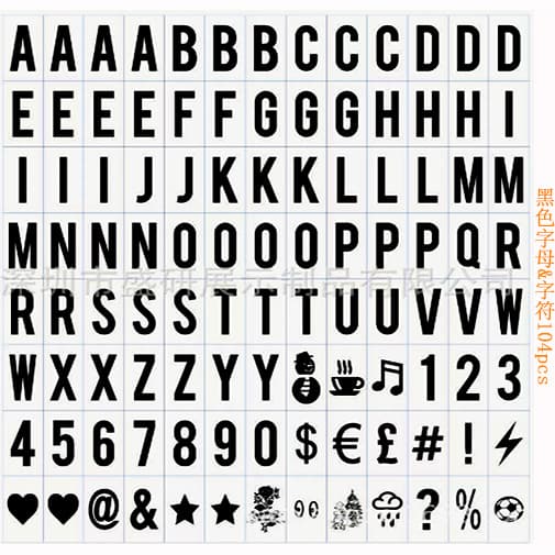 Full Series Black Colored Letter Lamp Box Cards Character Emotions Alphabetical Message Display