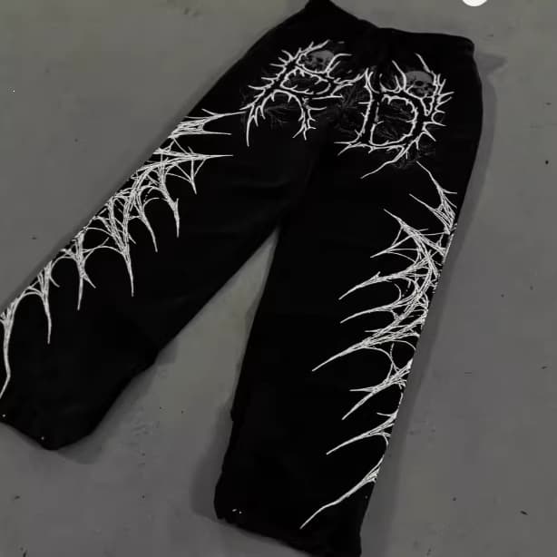Y2K dark thorn print pants men's punk retro hip-hop style trousers straight pants American trend
