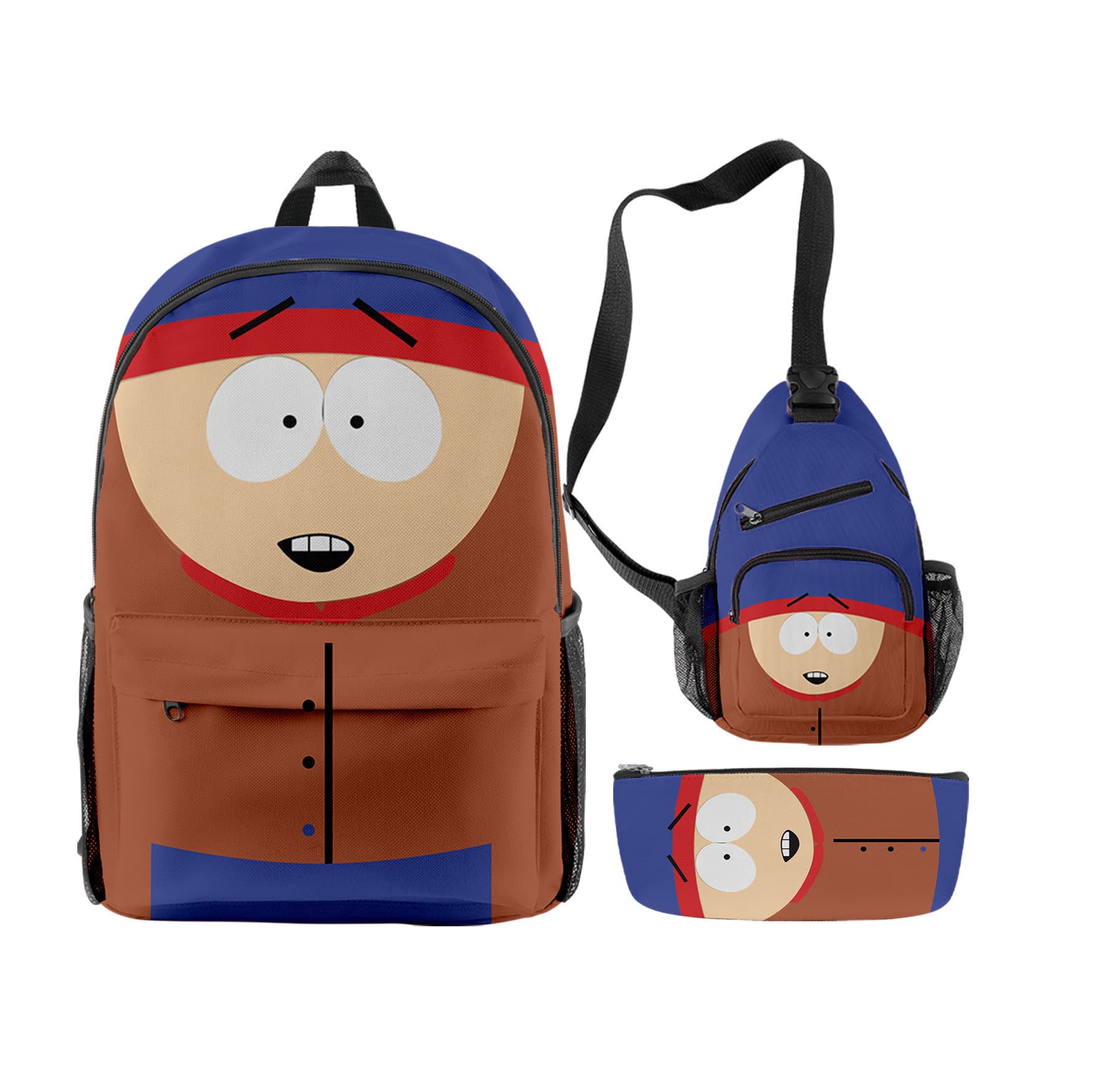 New Cross-Border SOUTH PARK Backpack, Shoulder Bag, and Pencil Case 3-Piece Set