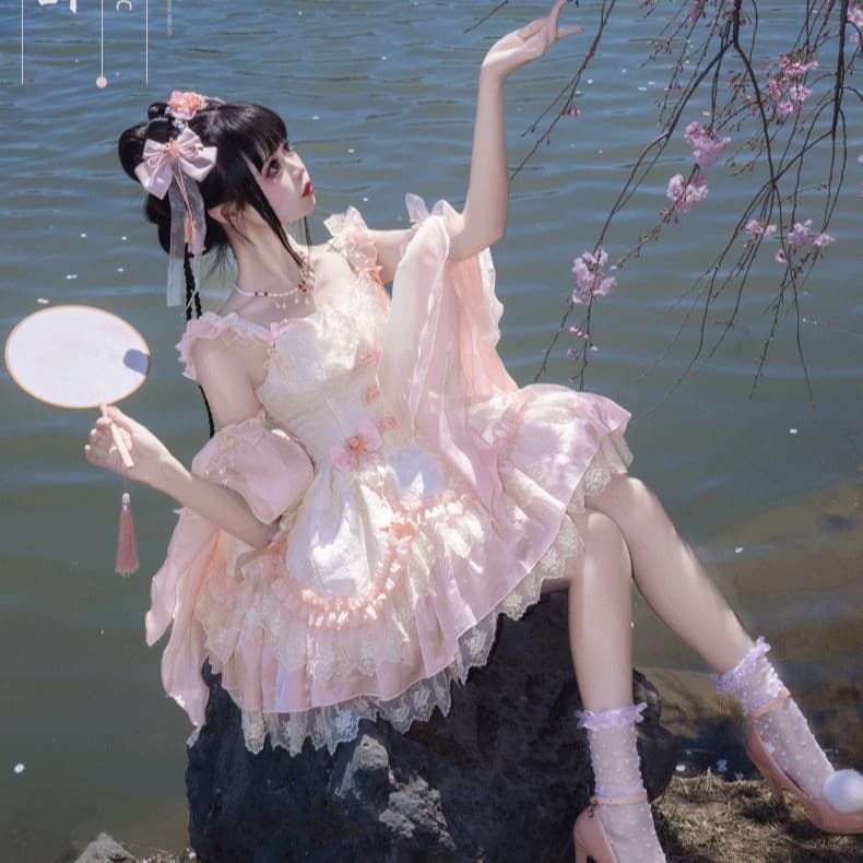 Zhijinyuan lolita Original [Flower Words] Elegant Sweet Chinese Style Full Set Lolita Dress