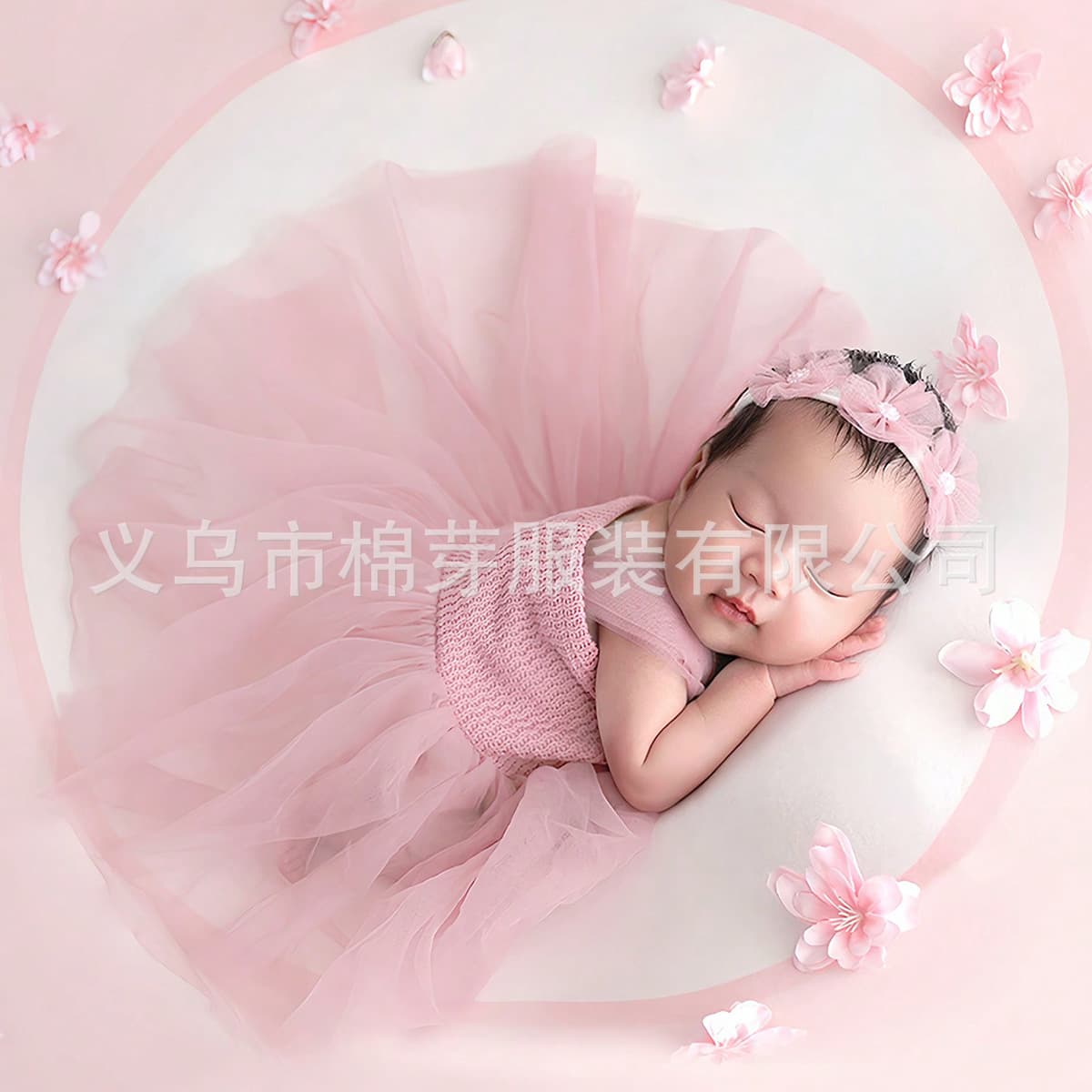 Cross-border newborn baby girl full moon 100 days shooting clothing photography props mesh suspender dress headband set