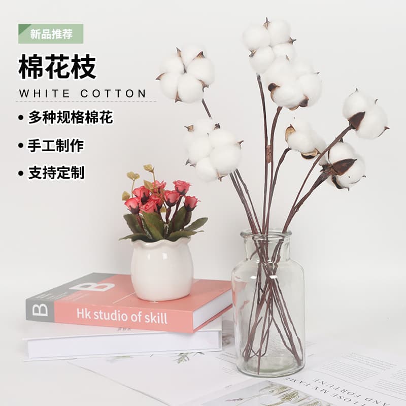 Natural Cotton Shell Preserved Flowers - Artificial Kapok with Iron Stems, Dried Flower Wholesale
