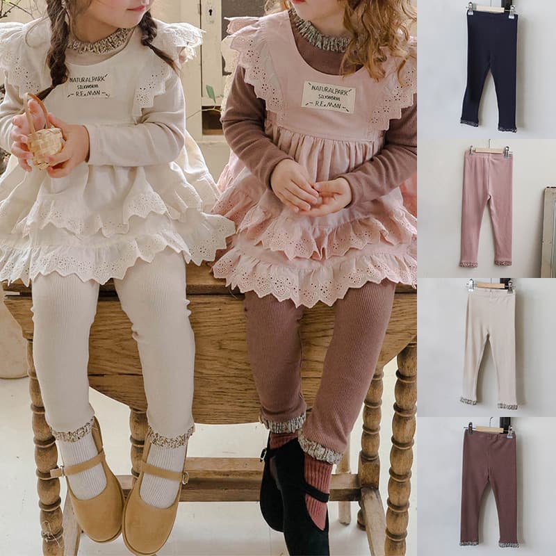 Girls' Leggings Fall 2025 Strawberry Coral Korean Style Kids Girls Trendy Ruffle Trim Stretch Slim Fit Pants