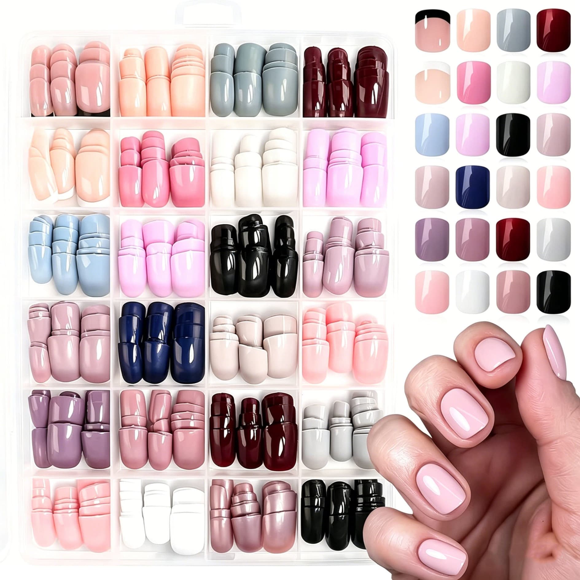 Cross-border Hot-selling 576-piece Multi-color Mixed Wearable Nail Tips Short Square Round Solid Color French Manicure Stickers Wholesale