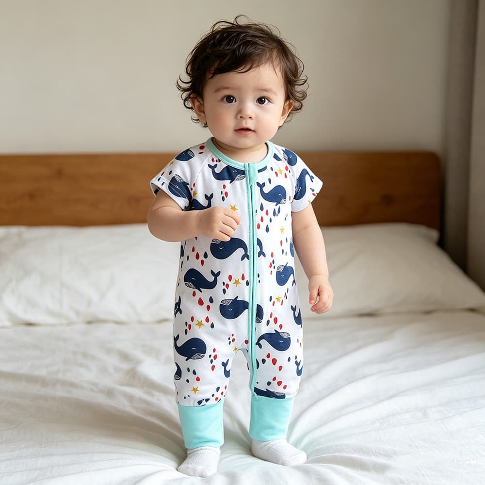 Baby Jumpsuit Summer Baby Clothes Baby Go Out Jumpsuit Cotton Short-sleeved Printed Hayi ins Explosions