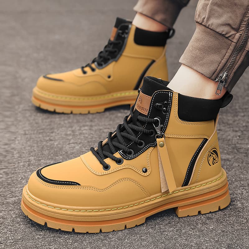 Fashionable British Style Men's Martin Boots Leather Patchwork Contrast Color Versatile Workwear Outdoor Sports Boots